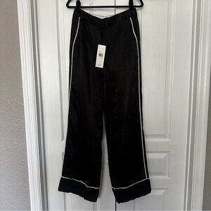 DKNY Satin Wide-Leg Pants with White Piping